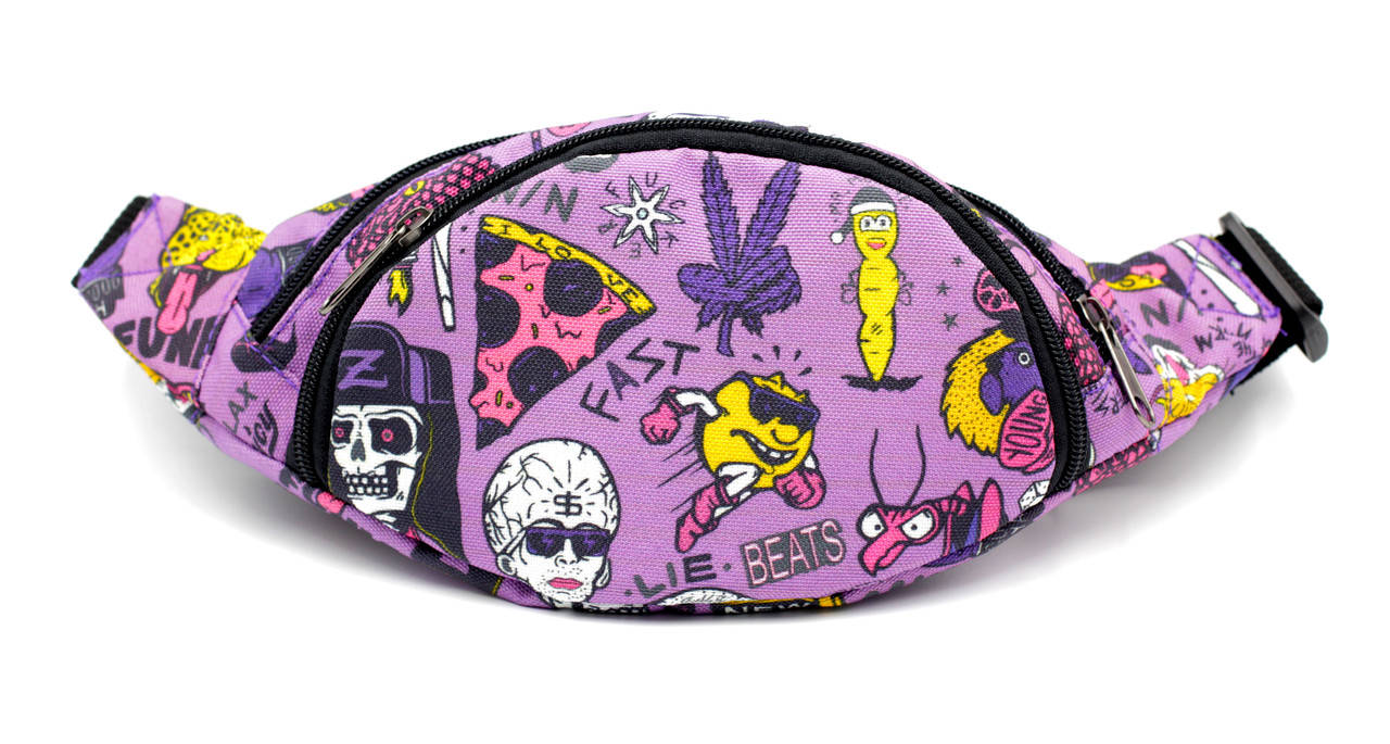 

Детская фиолетовая сумка на пояс, поясная детская сумка бананка Punk, детская сумка бананка с ярким принтом, Фиолетовый