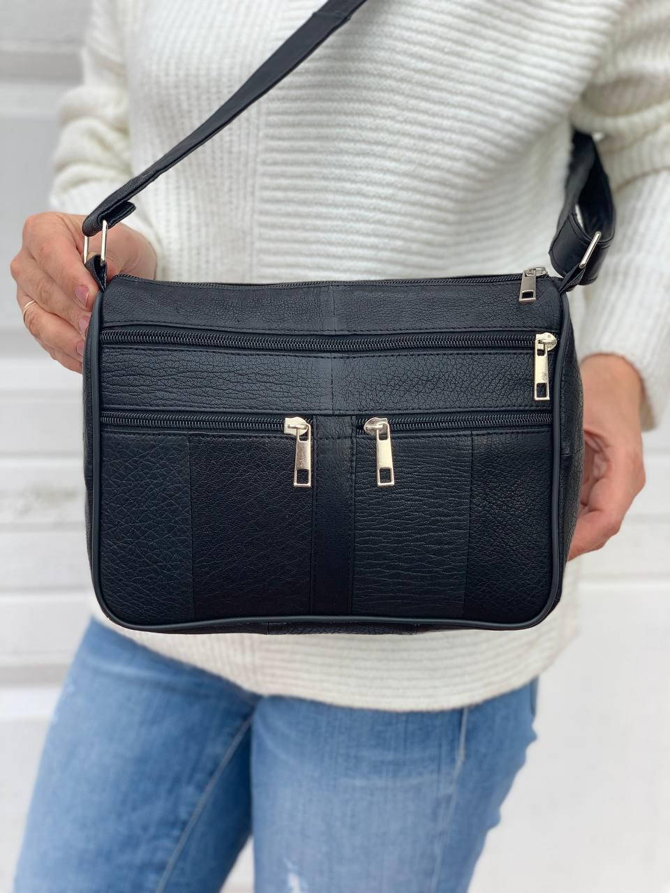 

Женская кожаная фактурная сумочка через плечо черная кросс-боди Турция, Черный