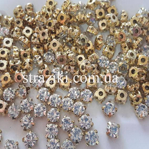 

8мм Камни в оправе стекло золото/crystal ss40 (Камни в цапах)