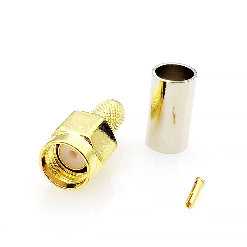 

Разъём SMA, штекер SMA-RP, реверсный (на кабель RG-58) обжимной, Gold