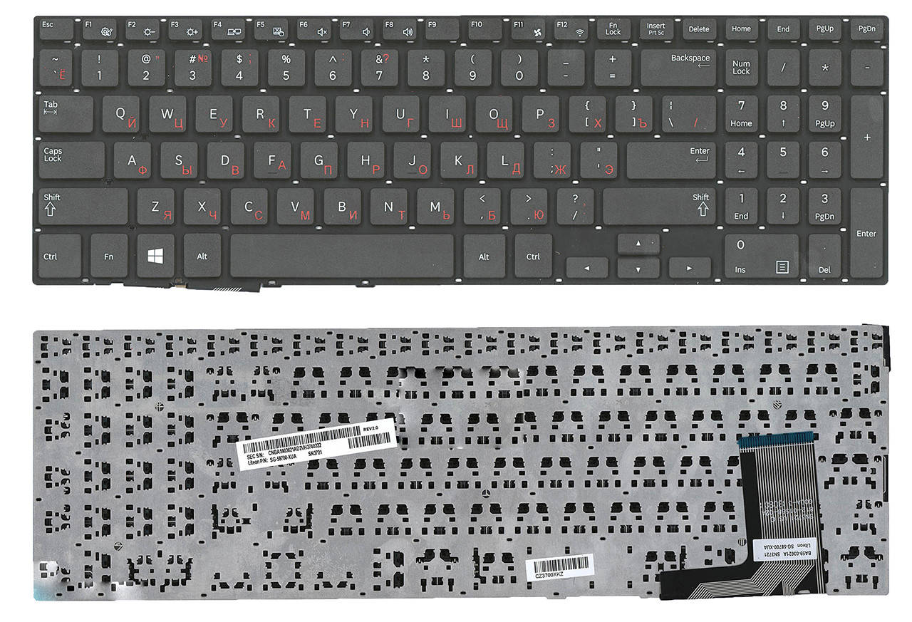 

Клавиатура для ноутбука Samsung NP450R5E-X01RU, матовая (BA59-03621C), Черный