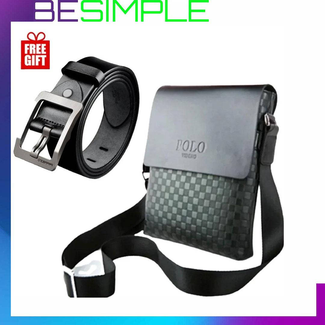 

Мужская сумка через плечо Polo Videng Paris / Мужские сумки и барсетки + Подарок Кожаный ремень мужской, Черный