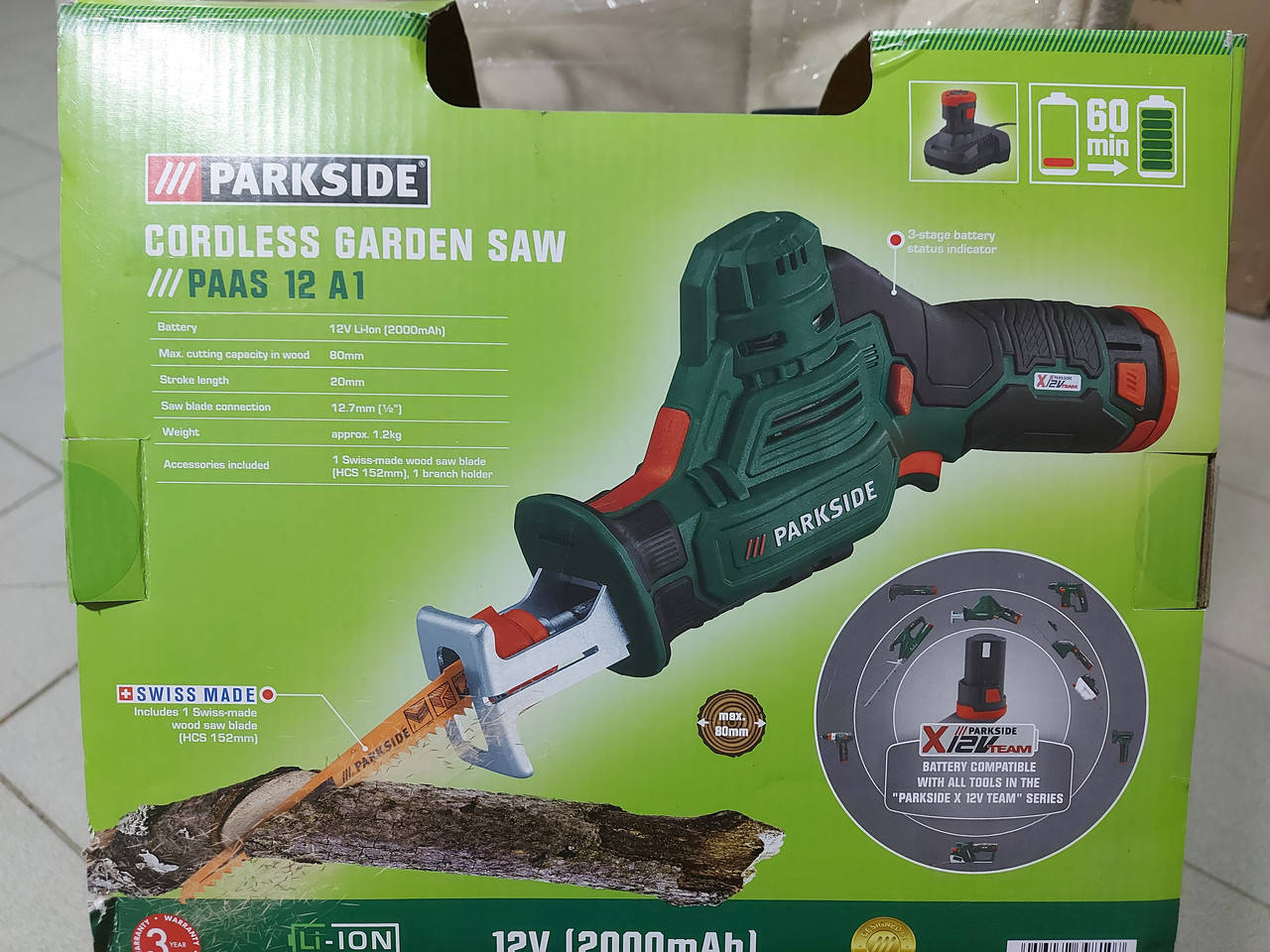 

Акумуляторная сабельная пила для веток,обрезная пила Parkside PAAS 12 A2