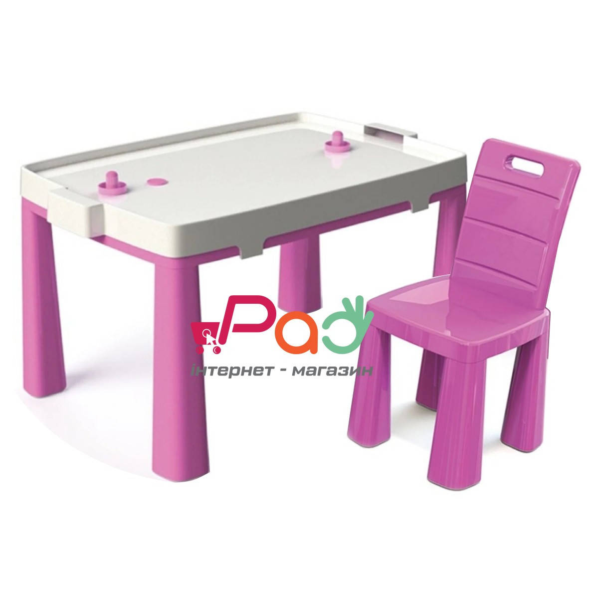 

Стол и стульчик 2в1 + игра хоккей, ТМ Doloni детский пластиковый столик и стульчик-табурет Долони, Розовый