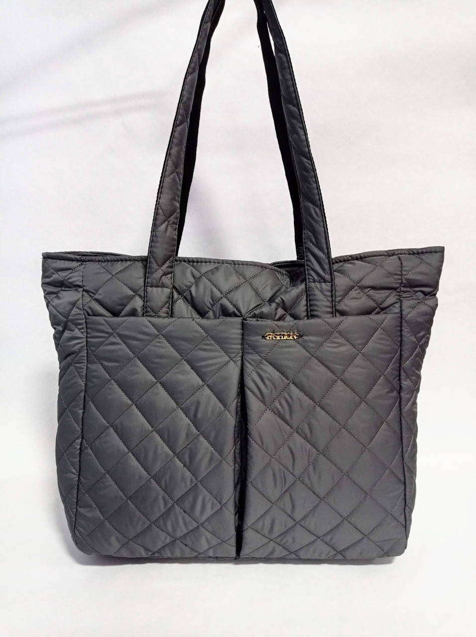 

Вместительная стёганая сумка-шопер 46*34см серая (200-629), Серый