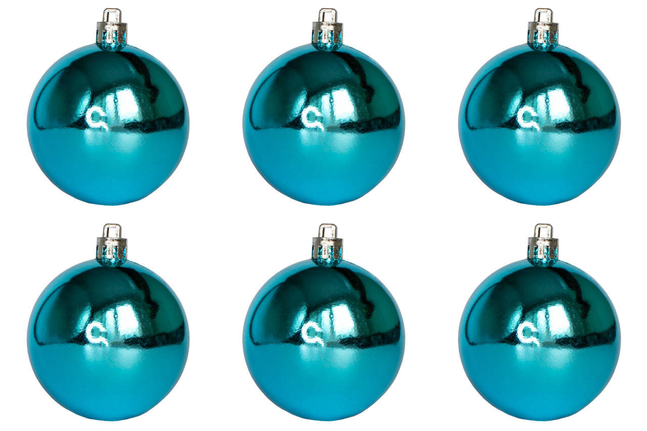 

Набор елочных игрушек - шары, 6 шт, D6 см, глянец, бирюзовый, пластик (251628)