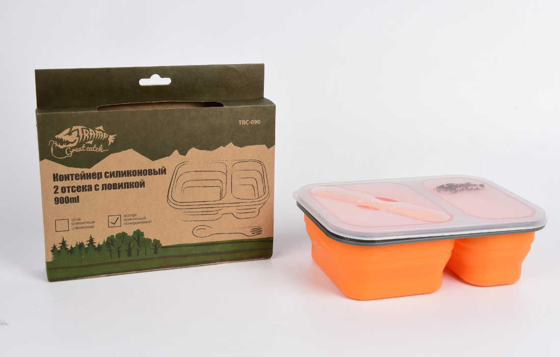 

Контейнер силиконовый на 2 отсека Tramp (900ml) с ловилкою orange