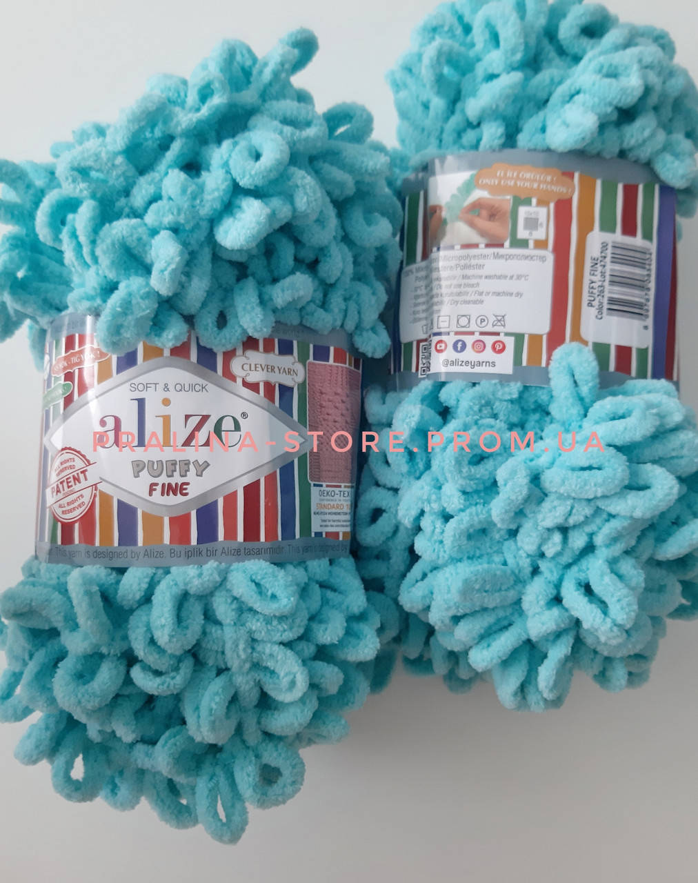 

Турецкая фантазийная пряжа Puffy fine Alize бирюза 263, Разные цвета