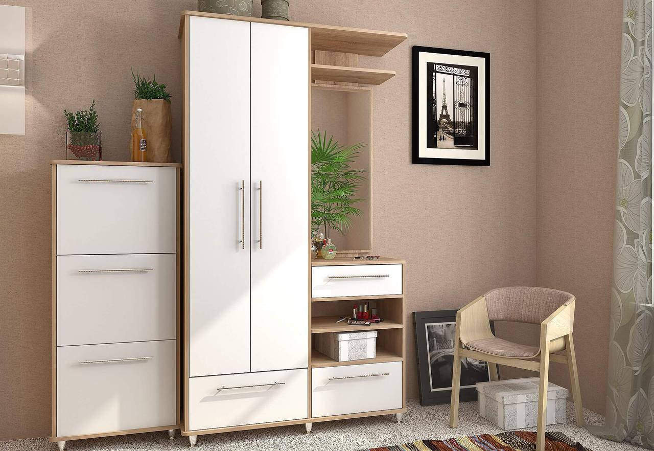 

Прихожая Ниагара ДСП с тумбой для обуви 1980х1693х375мм Сокме Дуб сонома+белый