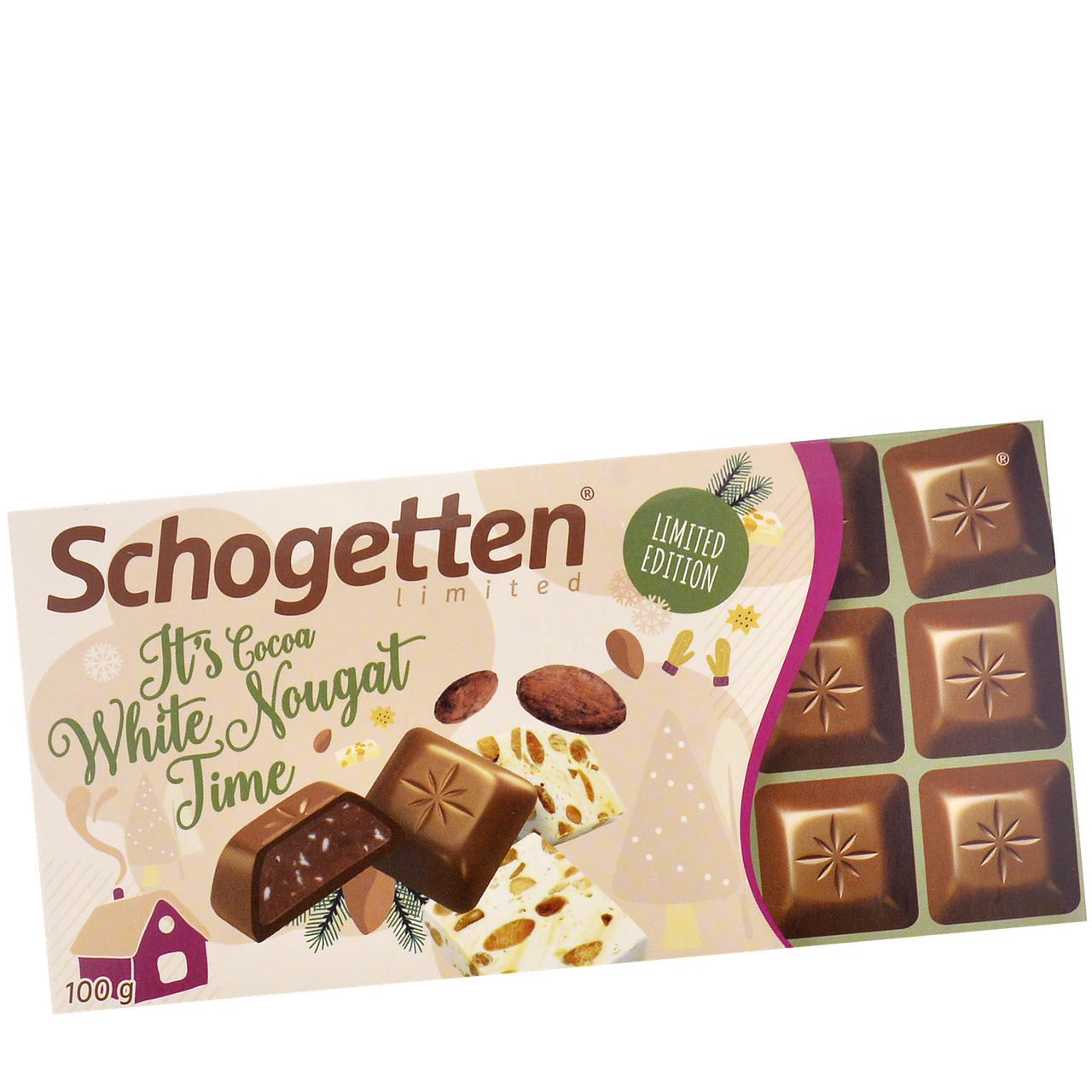 

Шоколад Schogetten It's Cocoa White Nougat Time (какао-белая нуга) 100г (1уп/15шт)