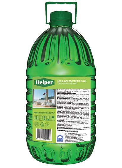 

Средство для ручного мытья посуды кухонных повехностей с ароматом яблока 4.95л концентрат ТМ Helper