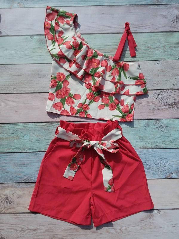 

Костюм, комплект на девочку летний 134 см., Коралловый