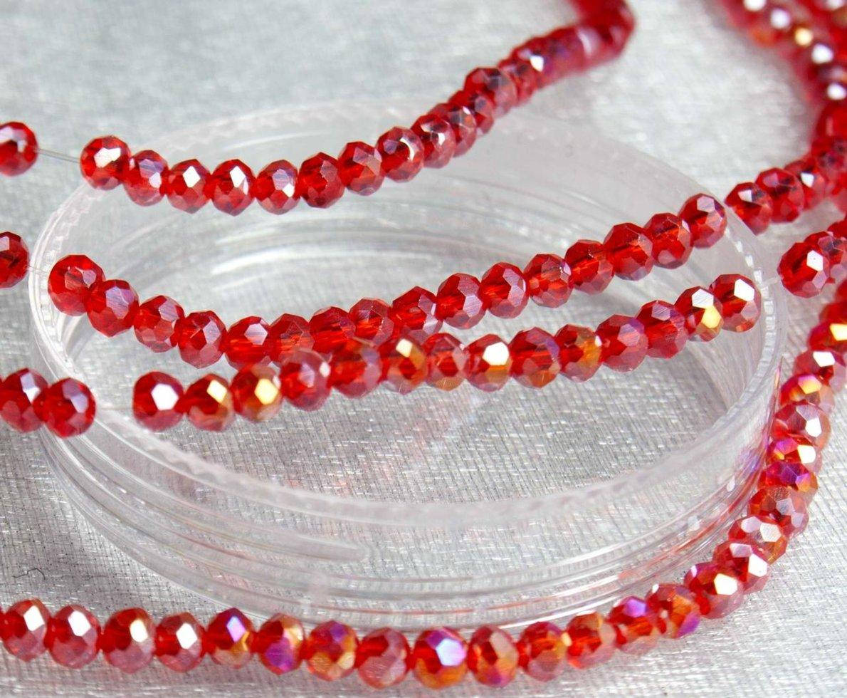 

Бусины хрустальные 2х2мм кол-во: 180-190 шт, красный прозрачный с АБ (сп7нг-5527)