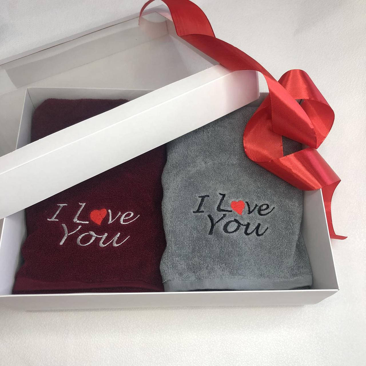 

Подарочный набор махровых полотенец "I Love You", Разные цвета