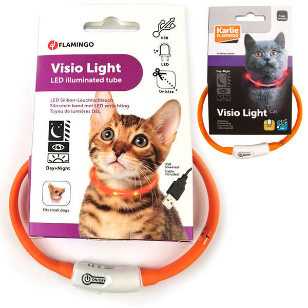 

Flamingo Visio Light Led ФЛАМИНГО светящийся ошейник для котов, оранжевый 35 см