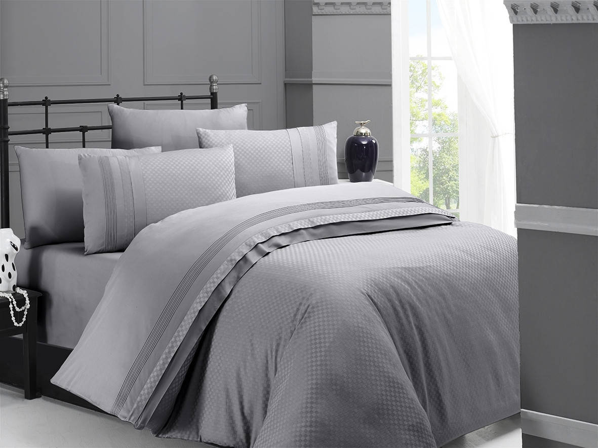 

Комплект постельного белья First Choice Square Style Gri сатиновый 200-220 серый
