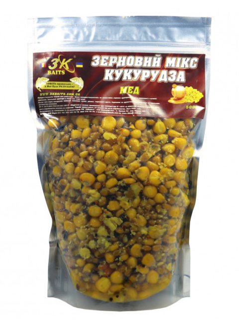 

Прикорм 3KBaits Зерновой микс Кукуруза Мед 500гр