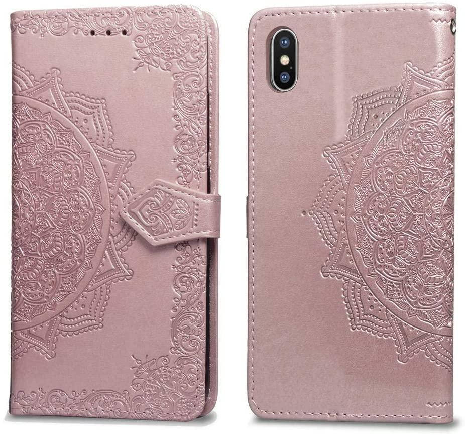 

Чехол Vintage для IPhone X книжка с узором кожа PU розовый