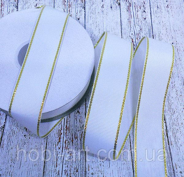 

Стрічка репсова 25мм., біла з золотистим люрексом №01