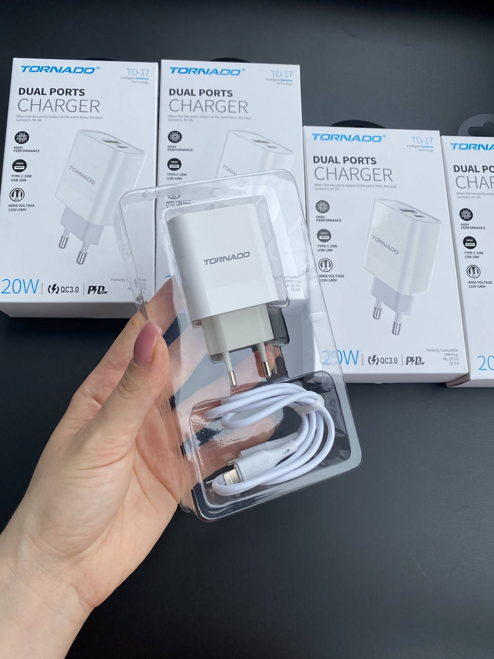 

Быстрое зарядное устройство Apple 20W USB-C Tornado + кабель lighting | for Apple, MFI, Белый