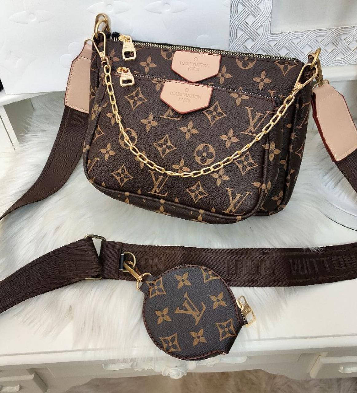 

Женская сумка Louis Vuitton Multi Pochette Луи Виттон 3 в 1 коричневая, Луи Витон матрешка, брендові сумки, Тёмно коричневый