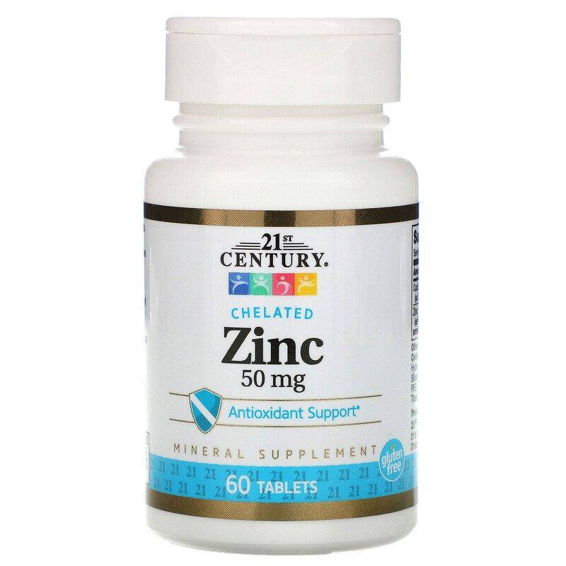 

Цинк хелатный 21st Century, Zinc Chelated, 50 mg, 60 табл