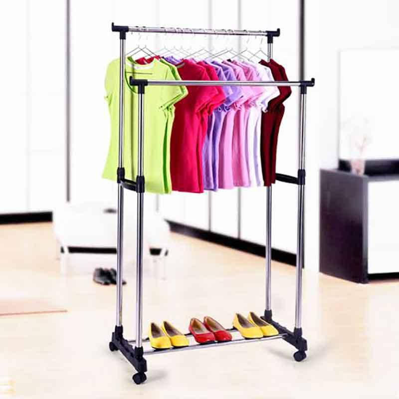 

Телескопическая стойка-вешалка для одежды и обуви - Double Pole Clothes Horse с колесами, Серый