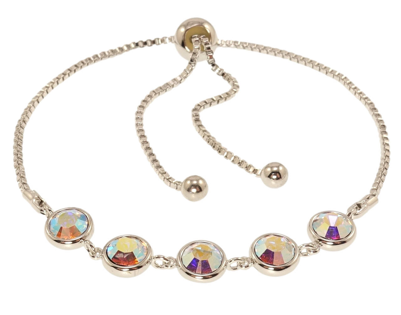 

Браслет Xuping Родий с кр-ми Swarovski "Цепочка с дорожкой кристаллов АВ, ø 7мм" на бегунке 12-25см х 2мм