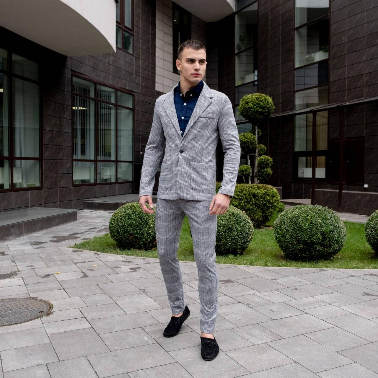 

Классический мужской костюм Suits «Top» в клетку серый с бордо, Пиджак + Брюки ЛЮКС качества, Темно-серый