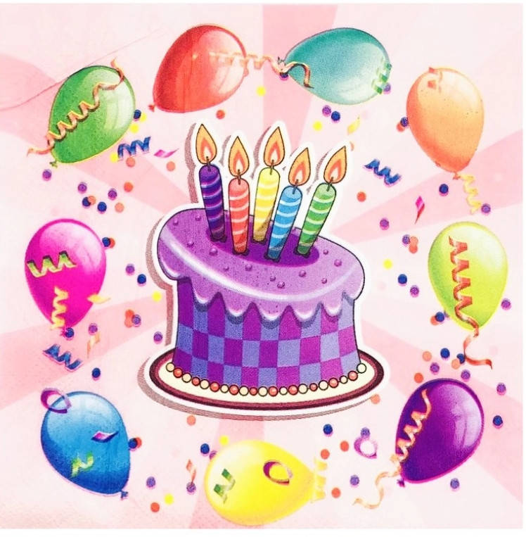 

Салфетки бумажные двухслойные детские праздничные Торт и воздушные шары 15 шт, Розовый