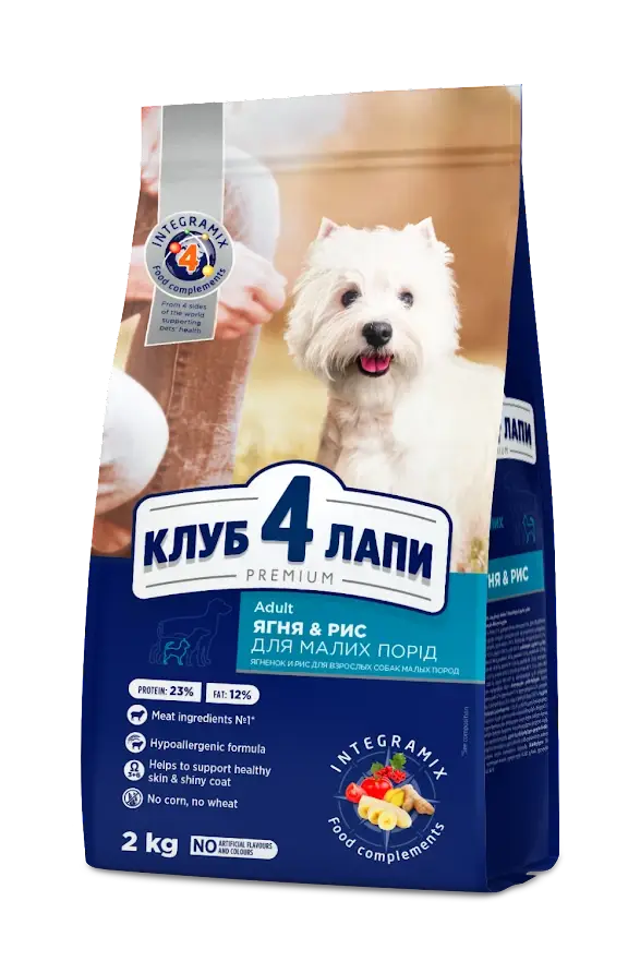 

Сухой корм Клуб 4 Лапы для собак маленьких пород ягненок с рисом 2 кг