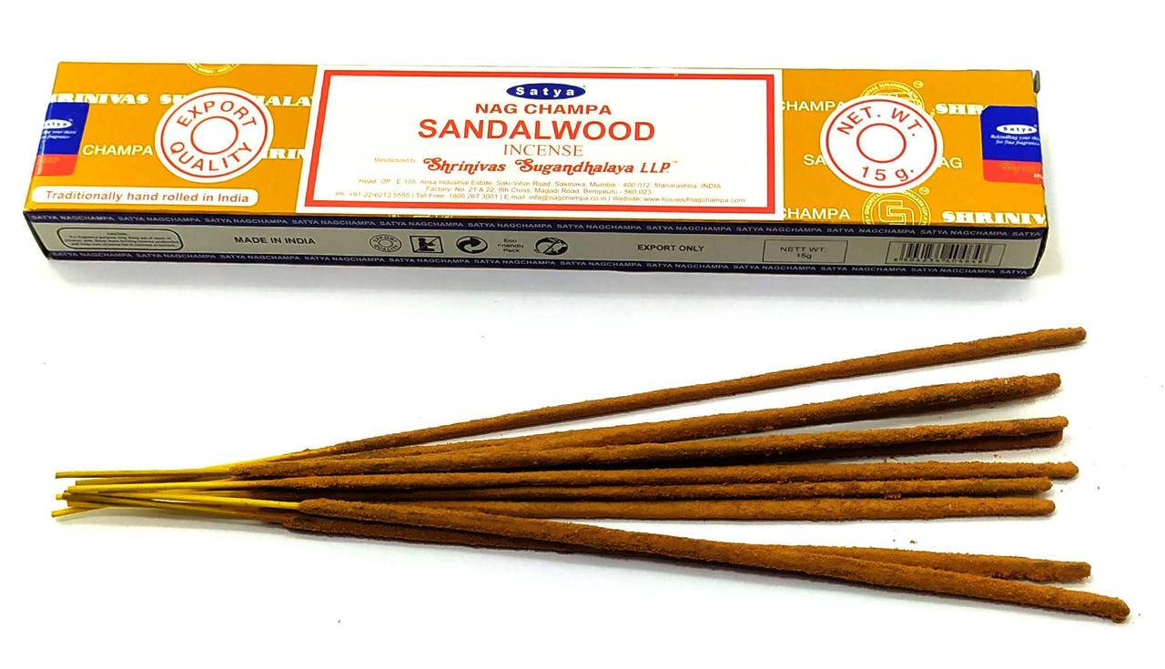

Благовония масала Sandalwood "сандаловое дерево", Satya, Индия. Блок из 12шт. 228грн