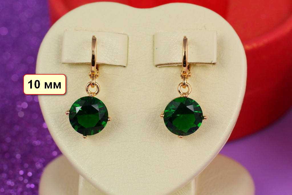 

Серьги подвески Xuping Jewelry с зелёными камнями 10 мм серьга 3 см золотистые