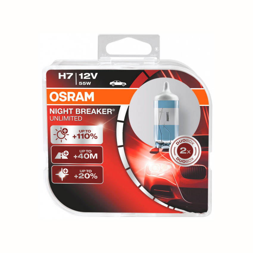 

Автолампы галогенные Osram Night Breaker Unlimited H7 12V 55W+110% (set) 64210NBU-HCB