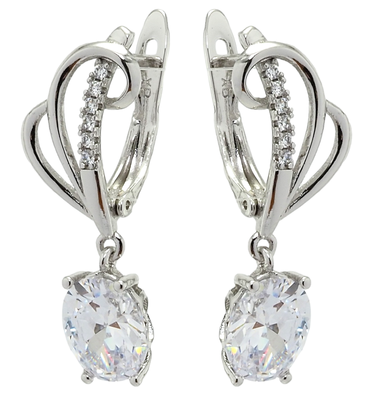 

Серьги ХР Родий подвески английский замок "Изящные завитки с фианитами"