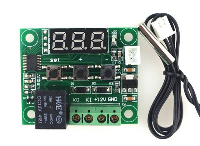 

Терморегулятор с LED-индикатором и выносным датчиком W1209 питание 12V