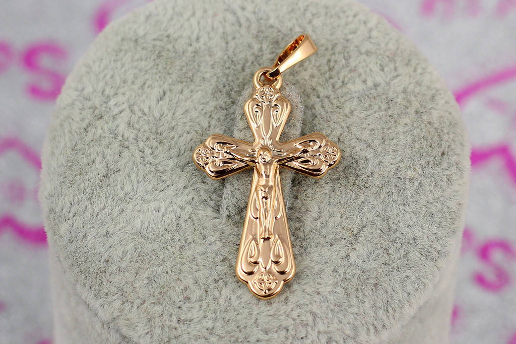 

Крестик Xuping Jewelry классический с широкими краями 3 см золотистый
