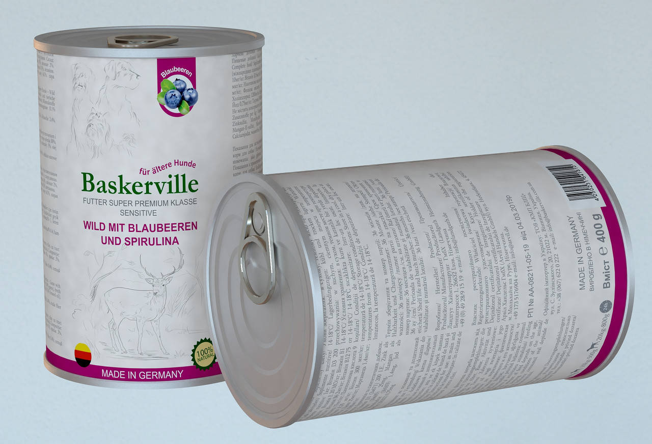 

Baskerville Sensitive Оленина з чорницею та спіруліною, 400g