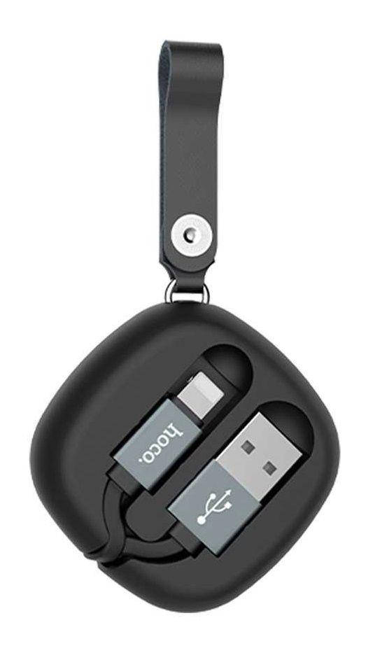 

Кабель USB Hoco U33 Retractable with Cord Reel Lightning Cable Black, Черный
