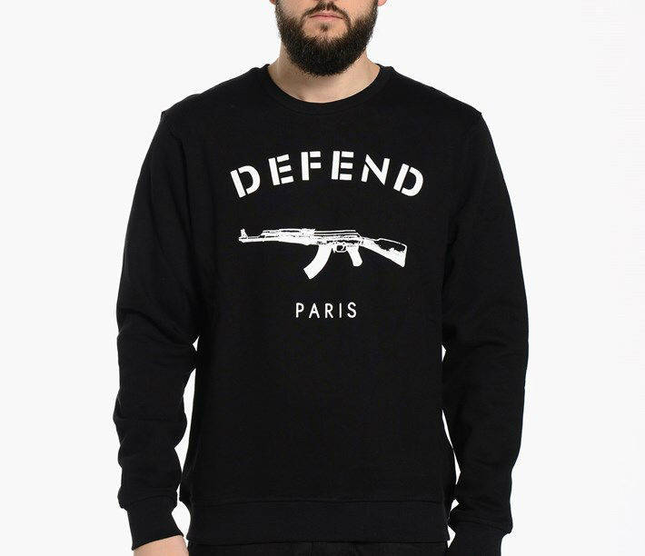 

Свитер мужской Defend Толстовка Дефенд трикотажная черная, Кофта Дэфэнд спортивная принт Защити Париж Ак-47, Черный