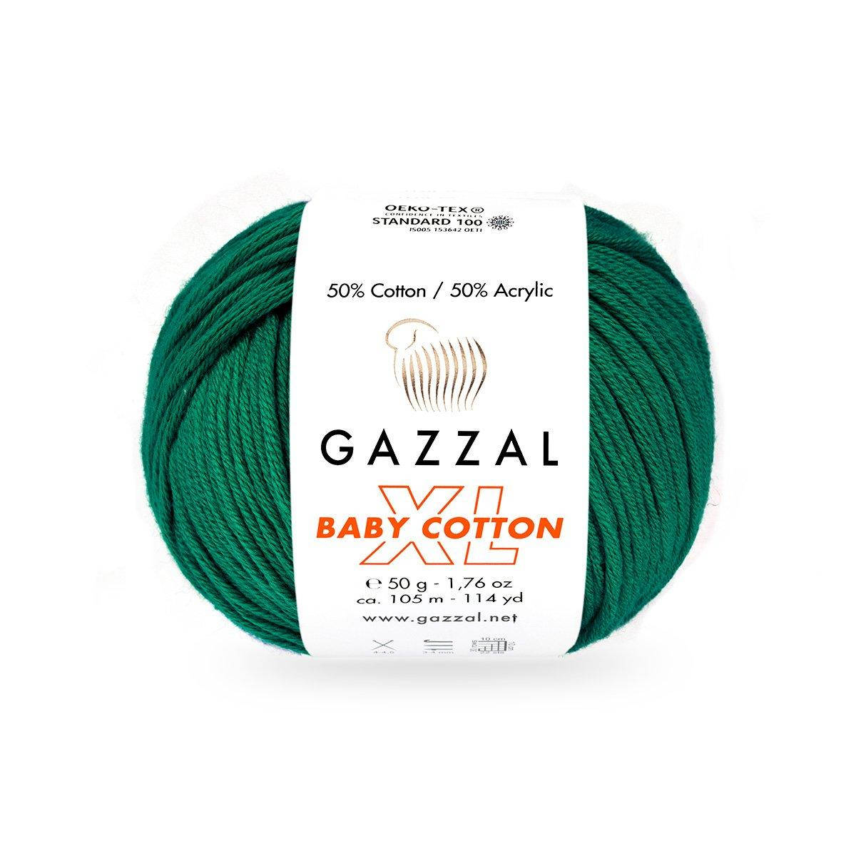 

Gazzal Baby Cotton XL (Газзал Беби Котон ХЛ) № 3467 темно-зелный (Пряжа с хлопком, нитки для вязания), Зелёный