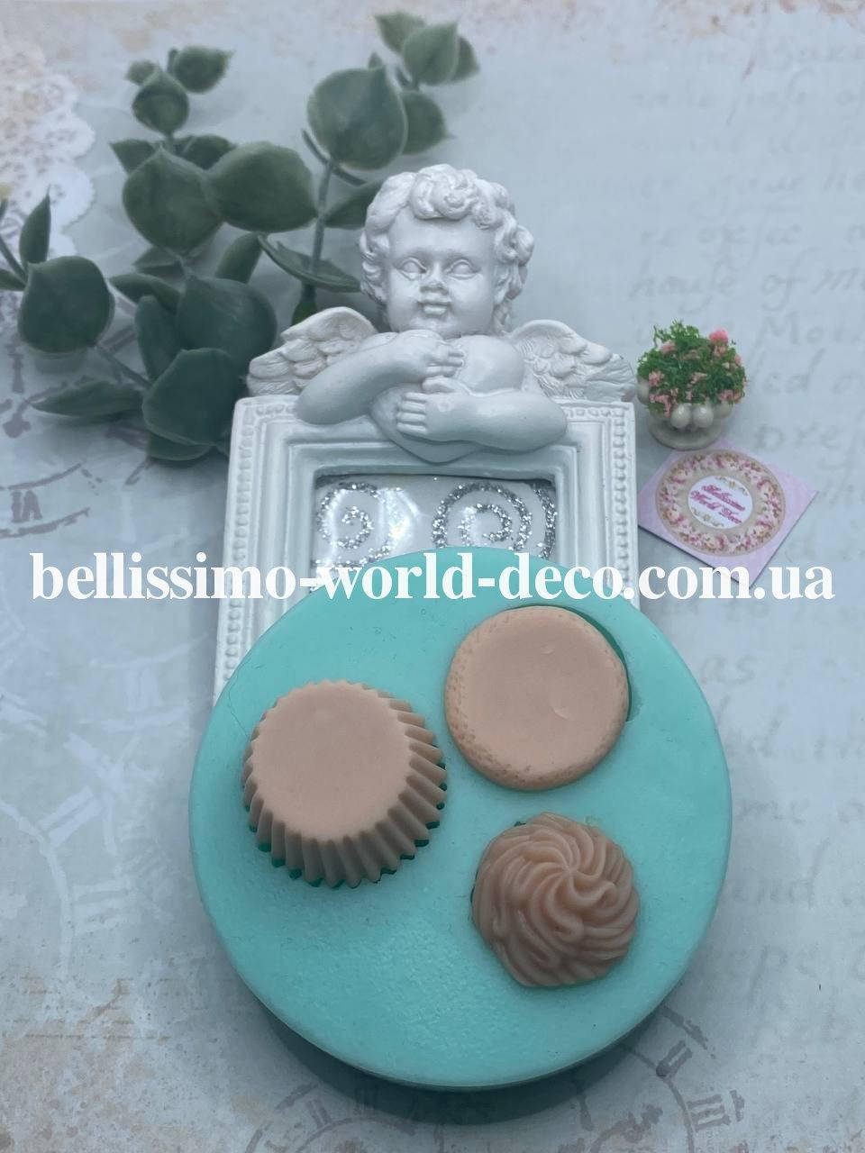 

Силиконовый Молд (форма) "Набор "Кексик, прослойка, крем, 3 шт." 1,7смх2,2смх1,2см, 2смх2см, 1,8смх1,8смх1см