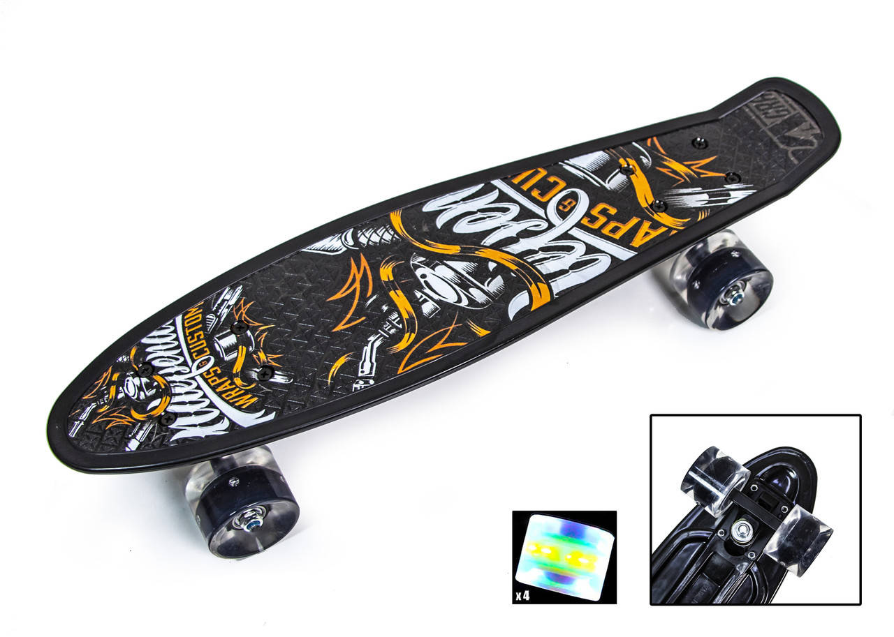 

Подростковый пенниборд с ярким принтом и подсветкой всех колес "Independent", Черный