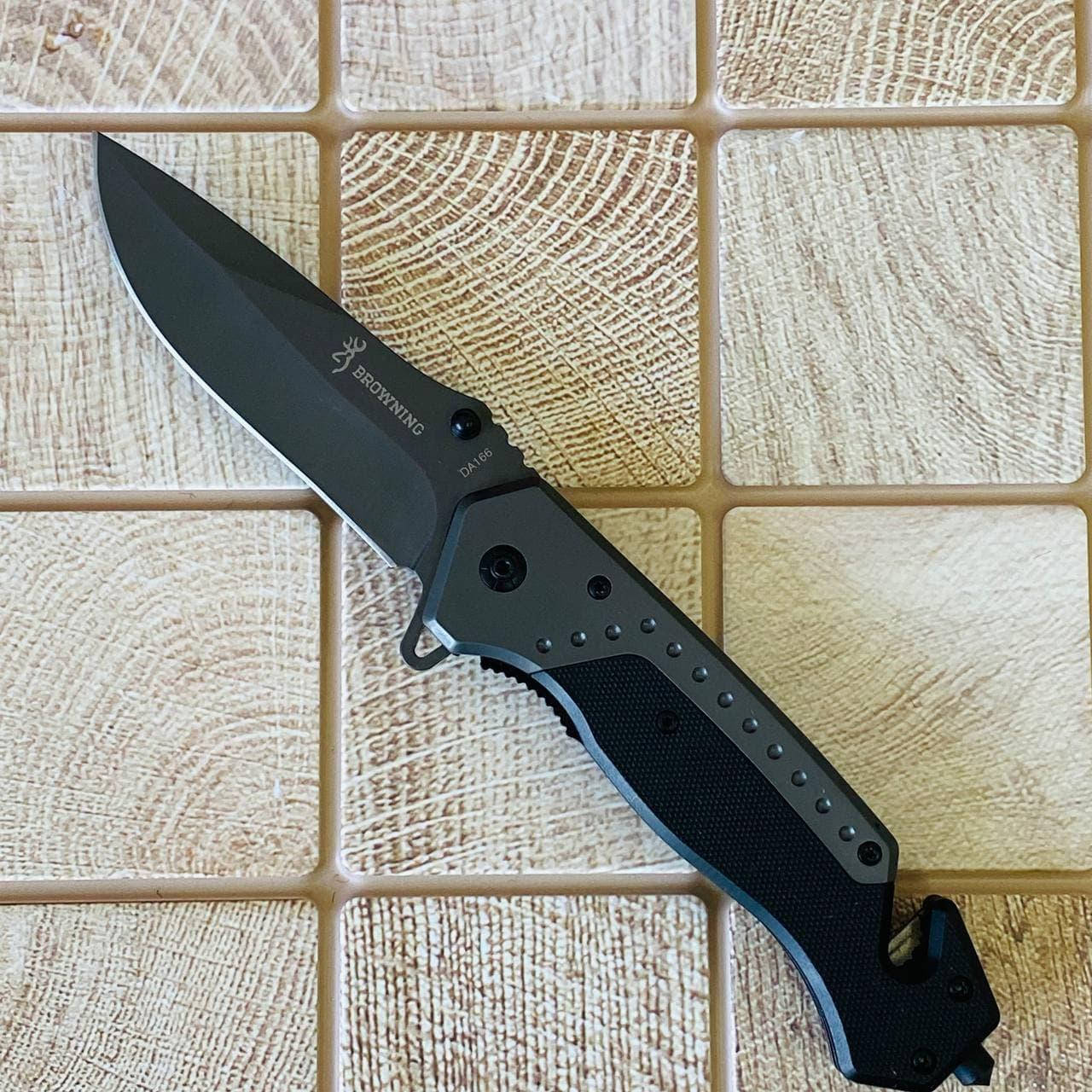 

Складной нож флиппер Browning DA166-black со стропорезом, складной нож EDC с флиппером (DA166-black), Черный