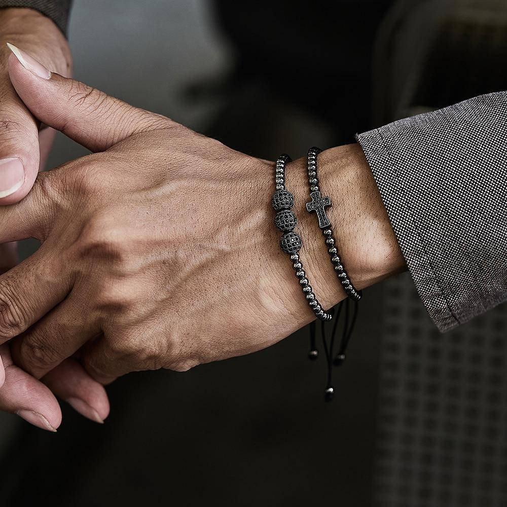 

Браслет мужской из натурального камня PILIGRIM черный комплект, гематит