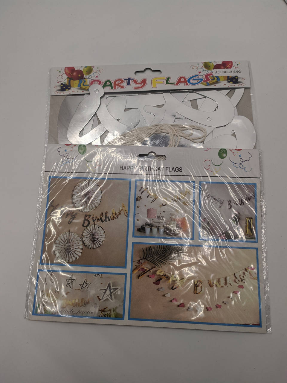 

Бумажная гирлянда Happy Birthday серебро прописью, 1,5 метра