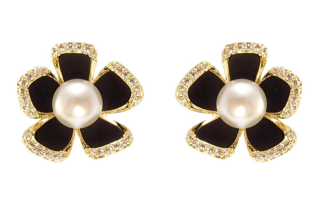 

Серьги Xuping JEAN GOUJON Позолота 14K игла серебро 925 гвоздики (пусеты) "Цветочек с черной мат. эмалью и