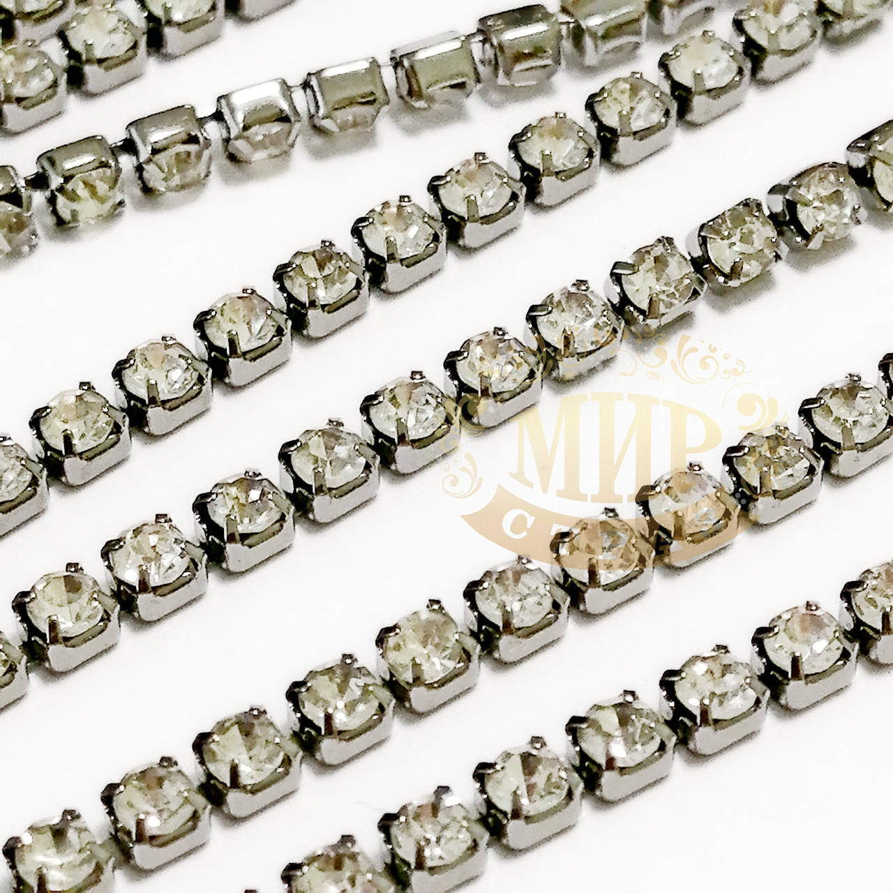 

Стразовая цепочка Crystal, темный металл, ss10(2,8mm), 1м