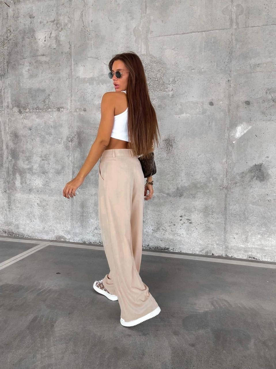 

Женские брюки палаццо с завышенной талией бежевые Fashion, Бежевый
