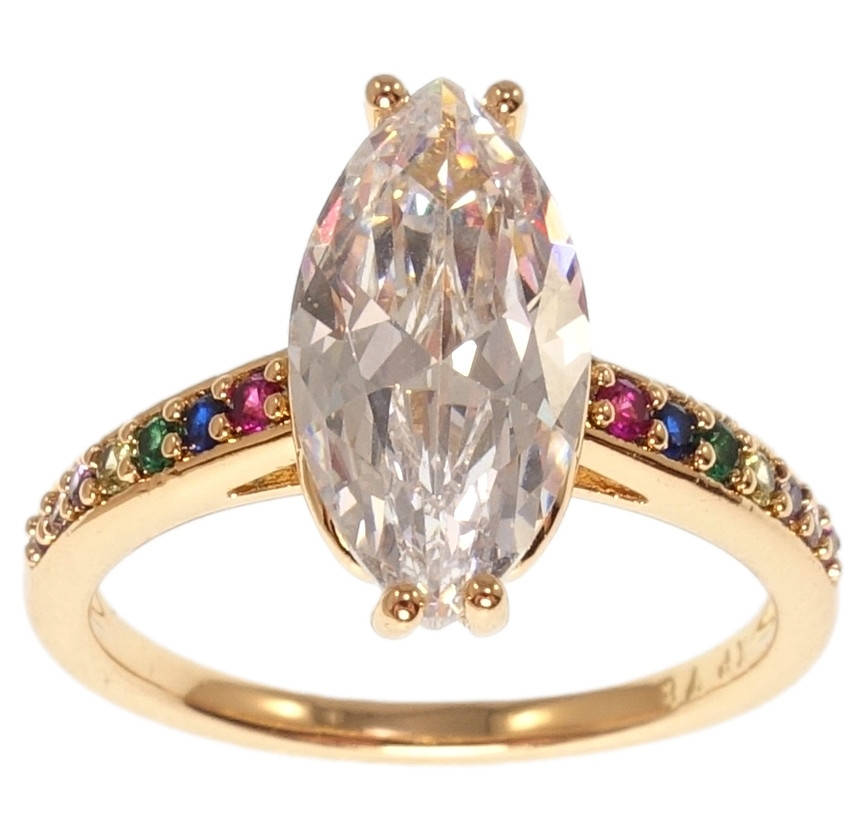 

Кольцо Xuping Позолота 18K "Кристалл Маркиз на дорожке разноцветного циркония" р.17,17.5,18.5